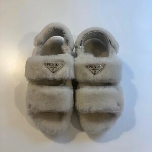 Prada Cream Fur Slippers
